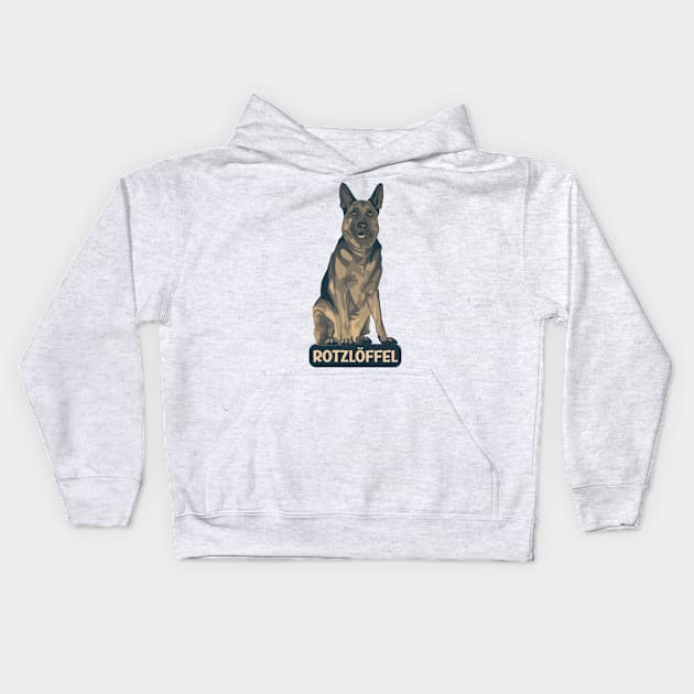 German Shepherd is Rotzlöffel (Cheeky) Kids Hoodie by Slightly Unhinged